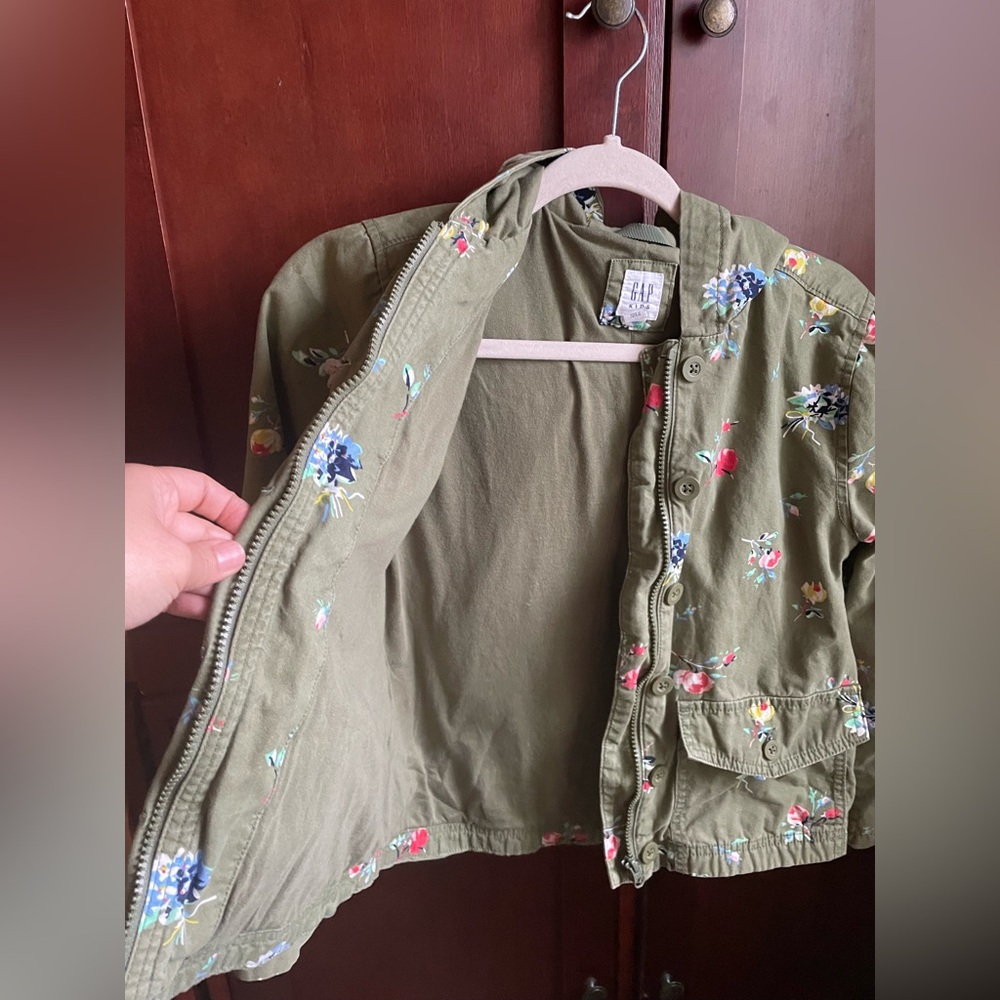 Gap Floral Kids Green Print Shirt Hooded Jacket with Pockets Girls XL - Picture 9 of 11
